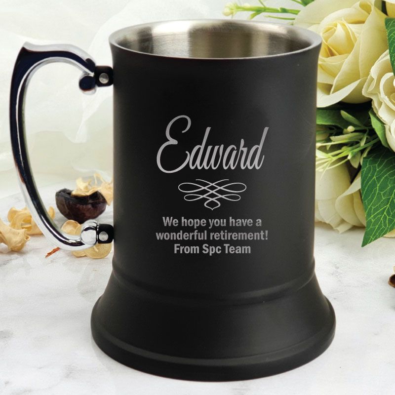 Retirement Engraved Personalised Black Beer Stein Mug