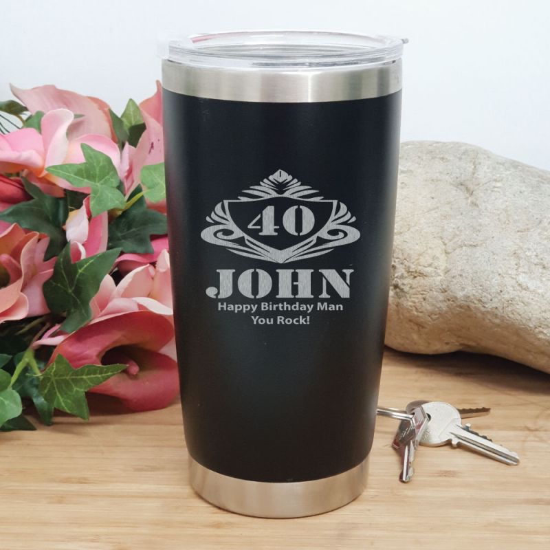 40th Insulated Travel Mug 600ml Black (M)