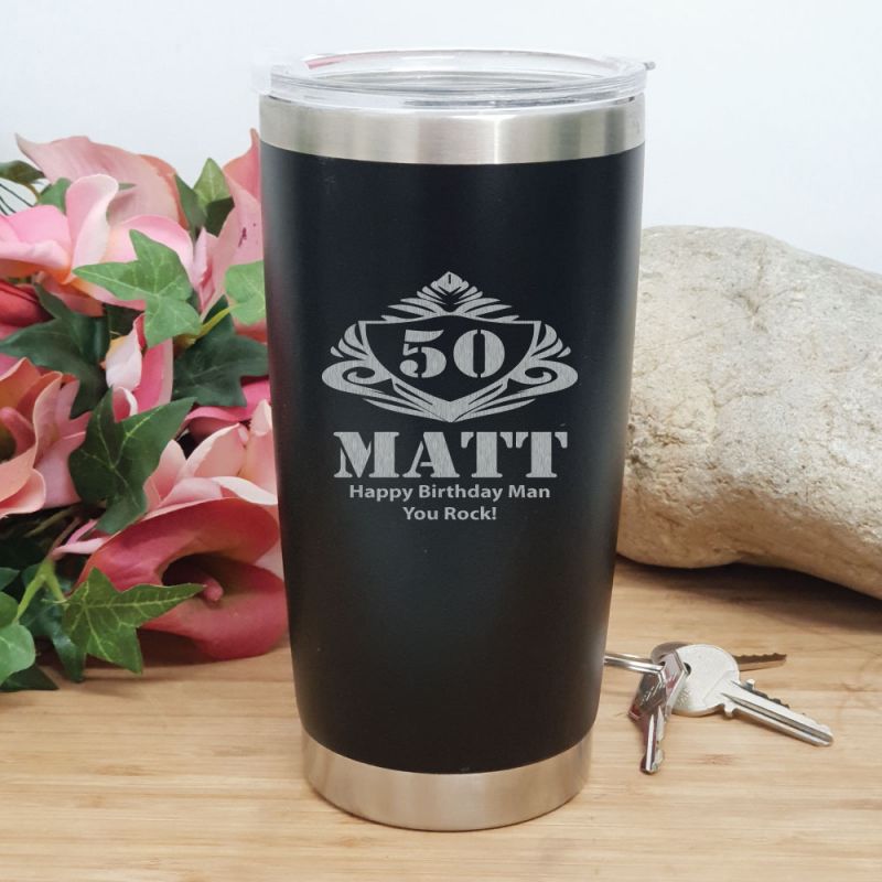 50th Insulated Travel Mug 600ml Black (M)