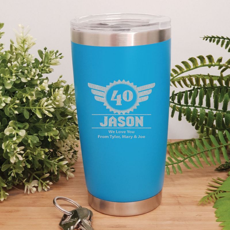 40th Insulated Travel Mug 600ml Light Blue (M)
