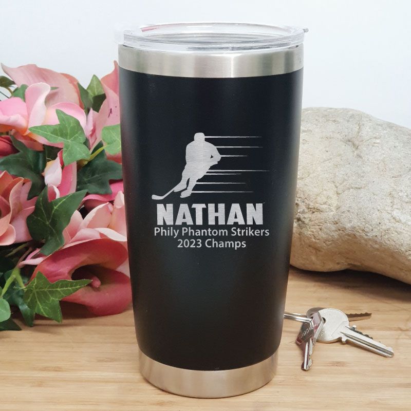Hockey Coach Engraved Insulated Travel Mug 600ml Black