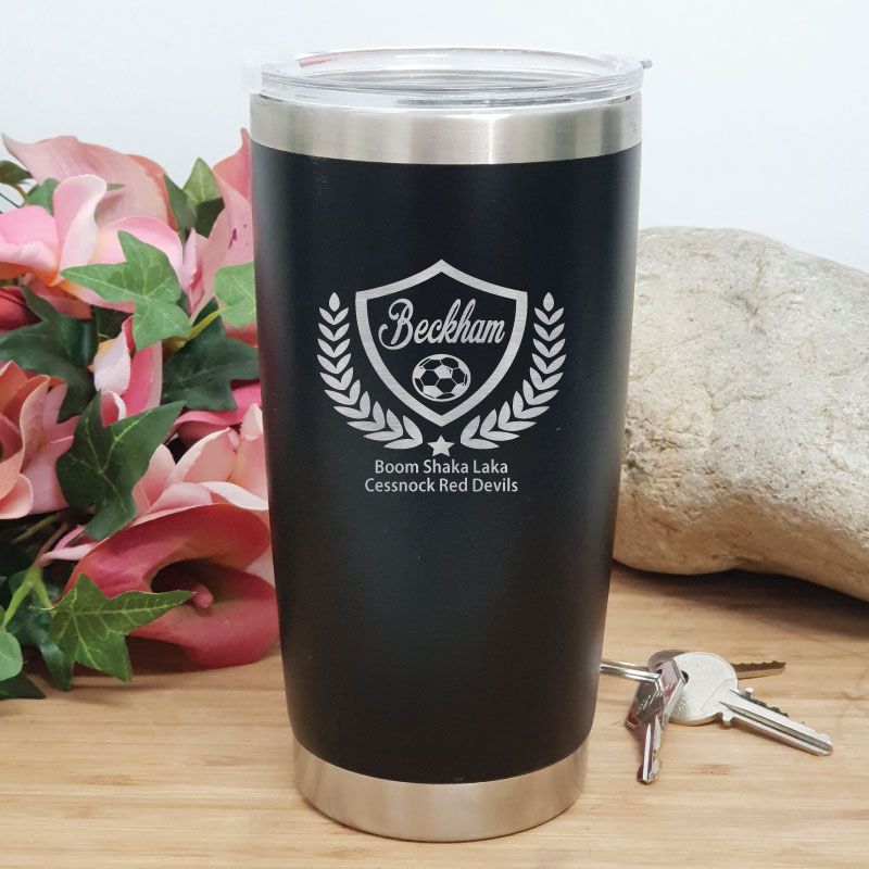 Soccer Coach Engraved Insulated Travel Mug 600ml Black