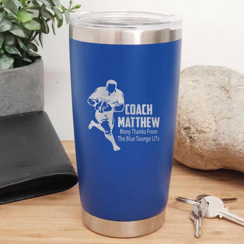 Football Coach Insulated Travel Mug 600ml Dark Blue