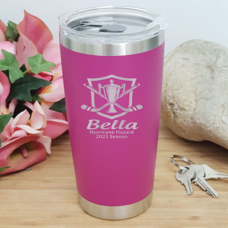 Hockey Coach Engraved Insulated Travel Mug 600ml Pink