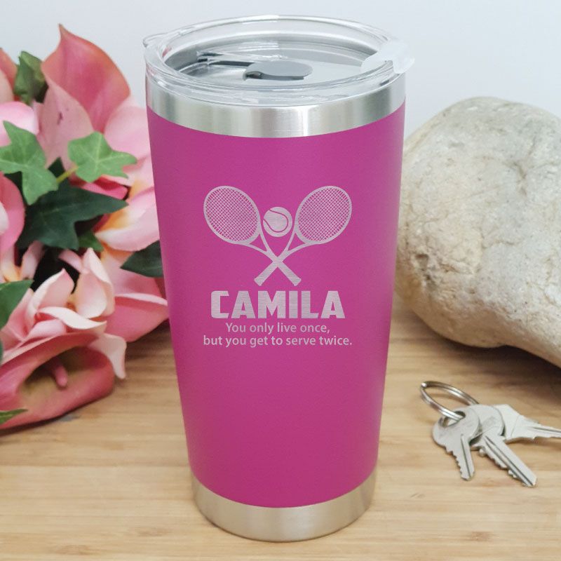 Tennis Coach Engraved Insulated Travel Mug 600ml Pink