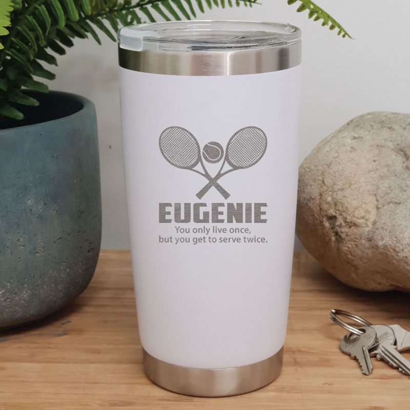 Tennis Coach Engraved Insulated Travel Mug 600ml White