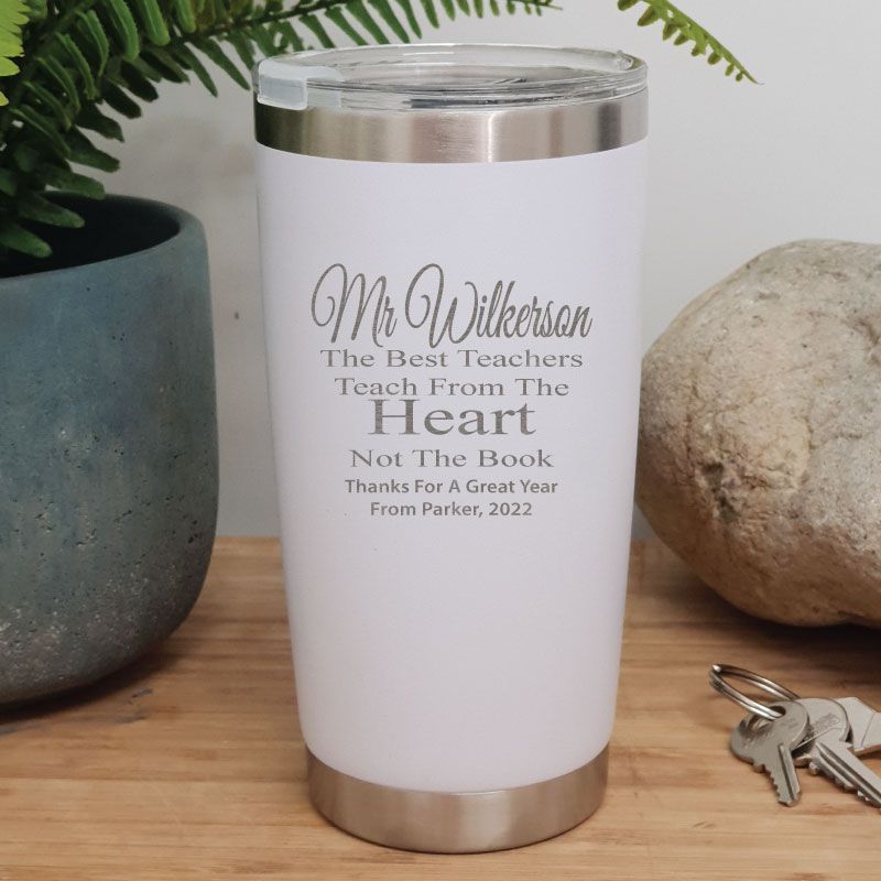 Teacher Insulated Travel Mug 600ml White - Heart