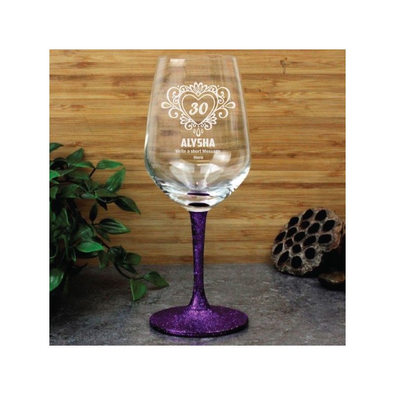 30th Birthday Engraved Personalised Wine Glass 450ml (F)