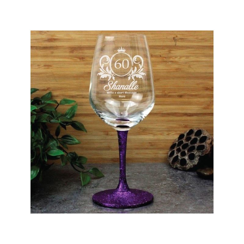 60th Birthday Engraved Personalised Wine Glass 450ml (F)