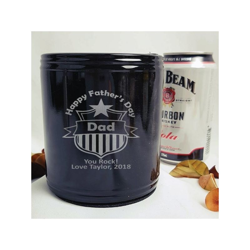 Fathers Day Engraved Black Stubby Can Cooler 