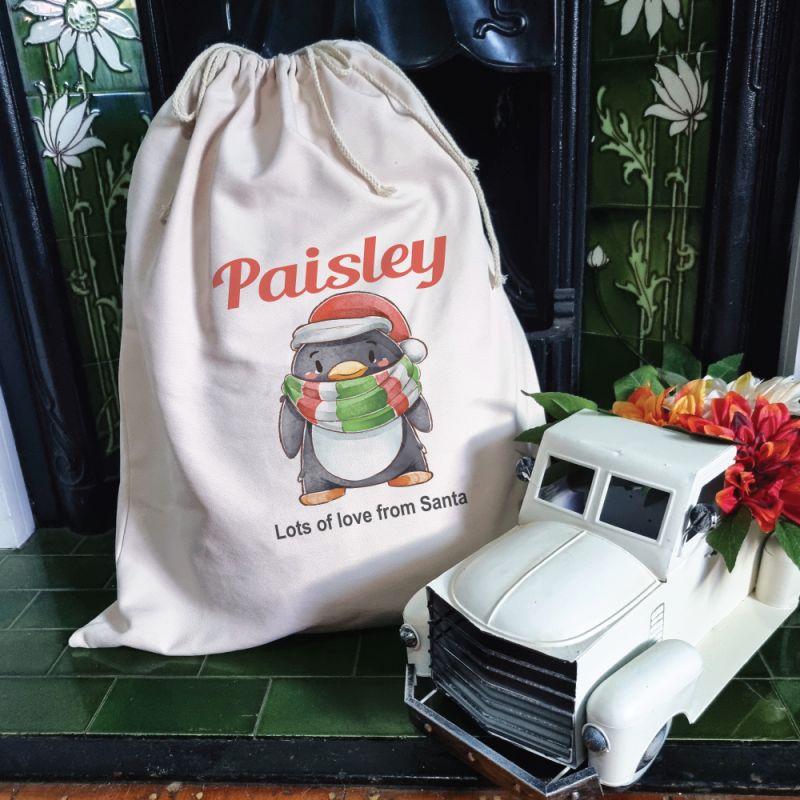 Personalised Christmas Sack 70cm  - Penguin