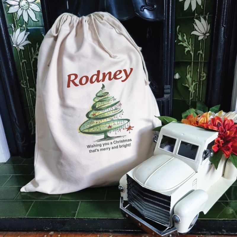 Personalised Christmas Sack 70cm  - Swirl Tree