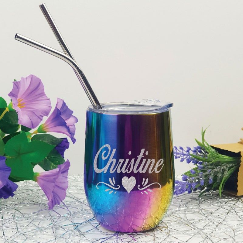 Personalised Rainbow Tumbler Stemless Wine Glass