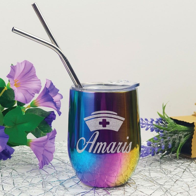 Nurse Rainbow Tumbler Stemless Wine Glass