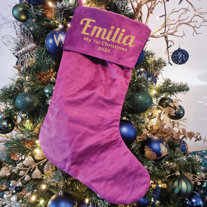1st Christmas Stocking Magenta Velvet