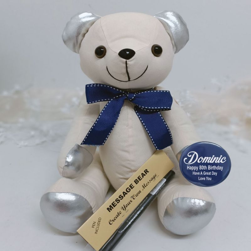 80th Birthday Signature Bear Blue Bow
