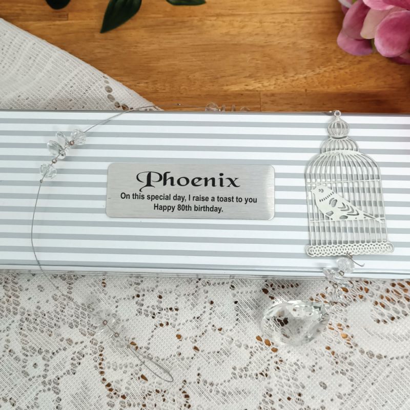 Personalised 80th Birthday Suncatcher -Bird Cage