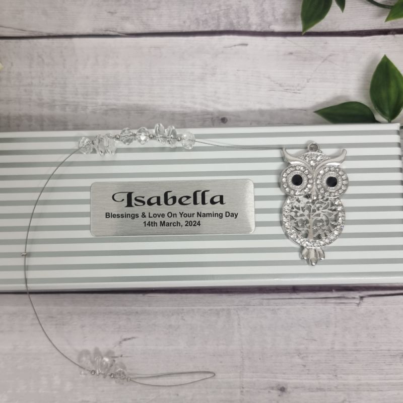 Naming Day Diamante Owl Suncatcher