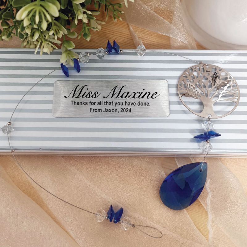 Personalised Teacher Tree of Life Suncatcher- Blue