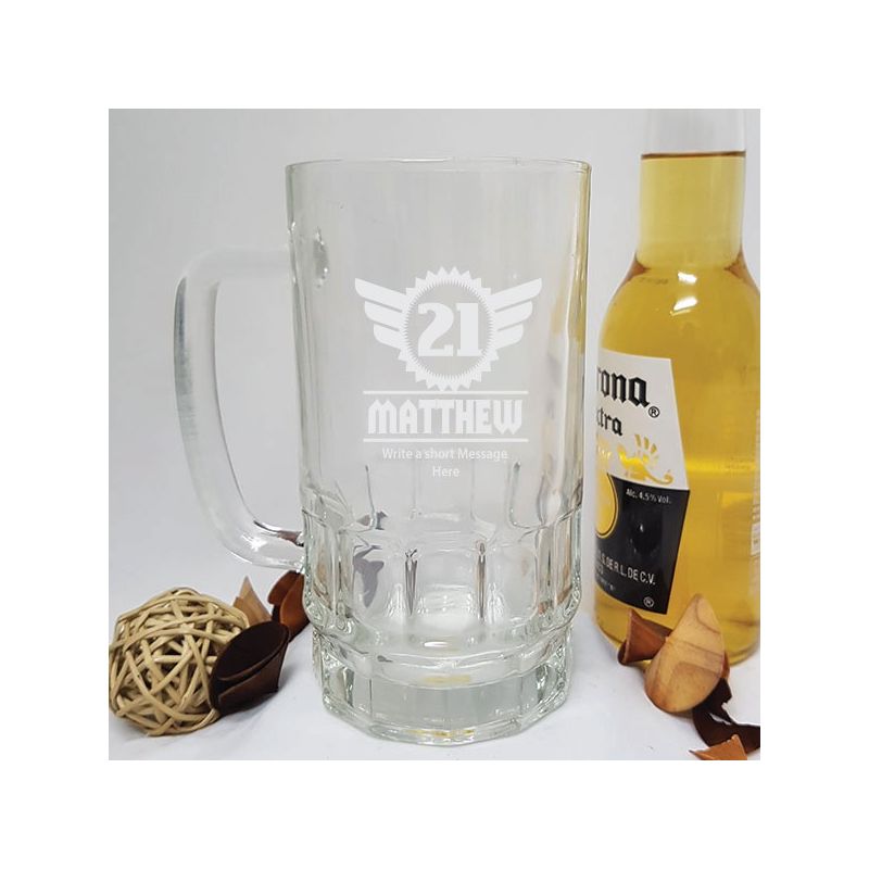  21st Birthday Engraved Personalised Glass Beer Stein (M)