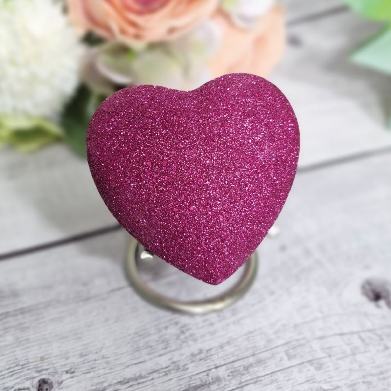 Pink Glitter Heart Urn For Ashes with Stand