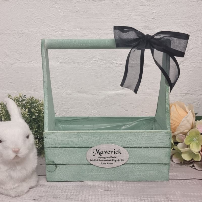 Rustic Wooden Easter Basket - Mint