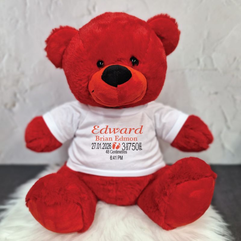 Personalised Newborn Bear 40cm Red Plush