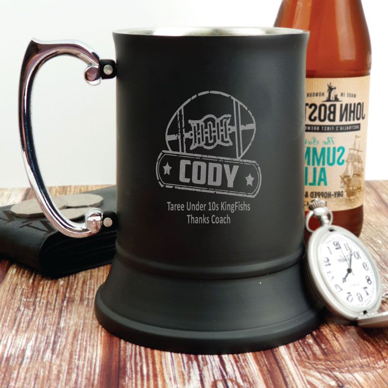 Football Coach Engraved Black Stein Mug