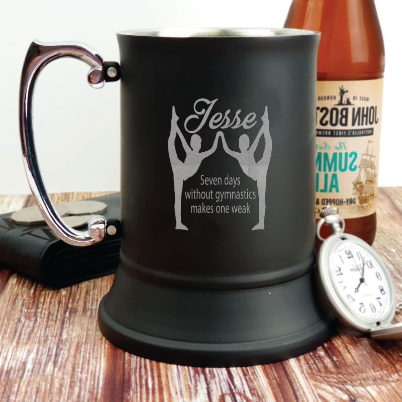 Gymnastics Coach Engraved Personalised Black Beer Stein Glass