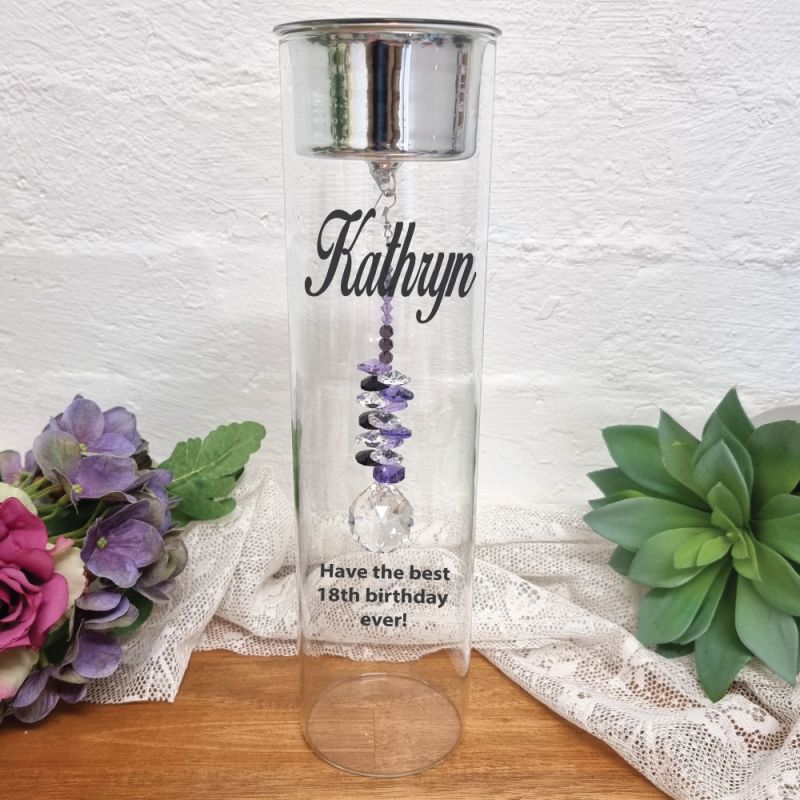 18th Birthday Candle Holder with Purple Suncatcher