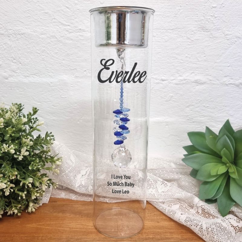 Personalised Candle Holder with Sapphire Suncatcher