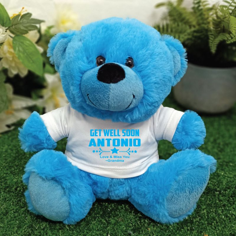 Get Well Teddy Bear Bright Blue