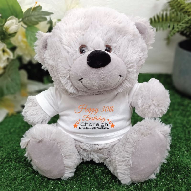 Personalised 30th Birthday Bear Grey Plush