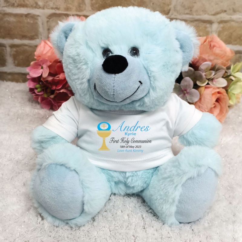 Personalised First Holy Communion Bear  - Blue