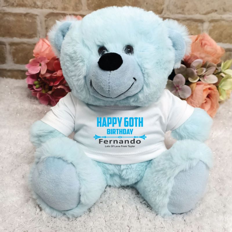 Personalised 60th Birthday Bear Light Blue Plush