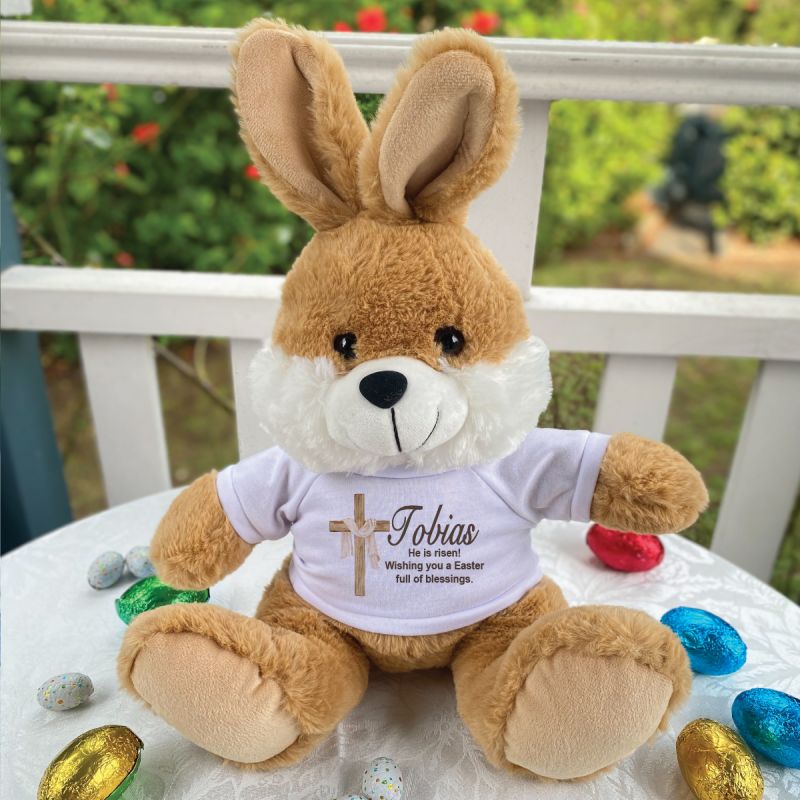 Easter Bunny Beannie Brown Cross Design