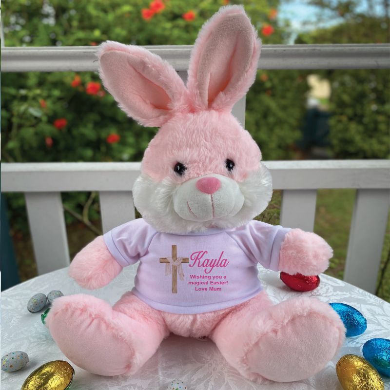 Easter Bunny Beannie Pink Cross Design