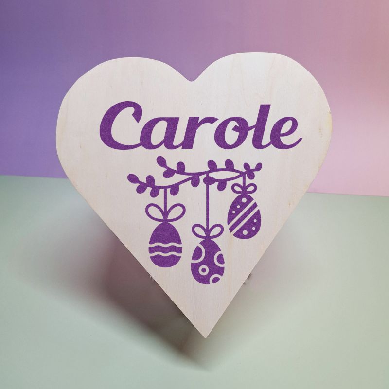 Wooden Easter Heart Box - Glitter Eggs