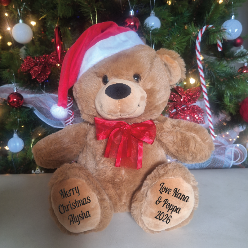 Christmas Teddy Bear Brown 30cm Red Hat