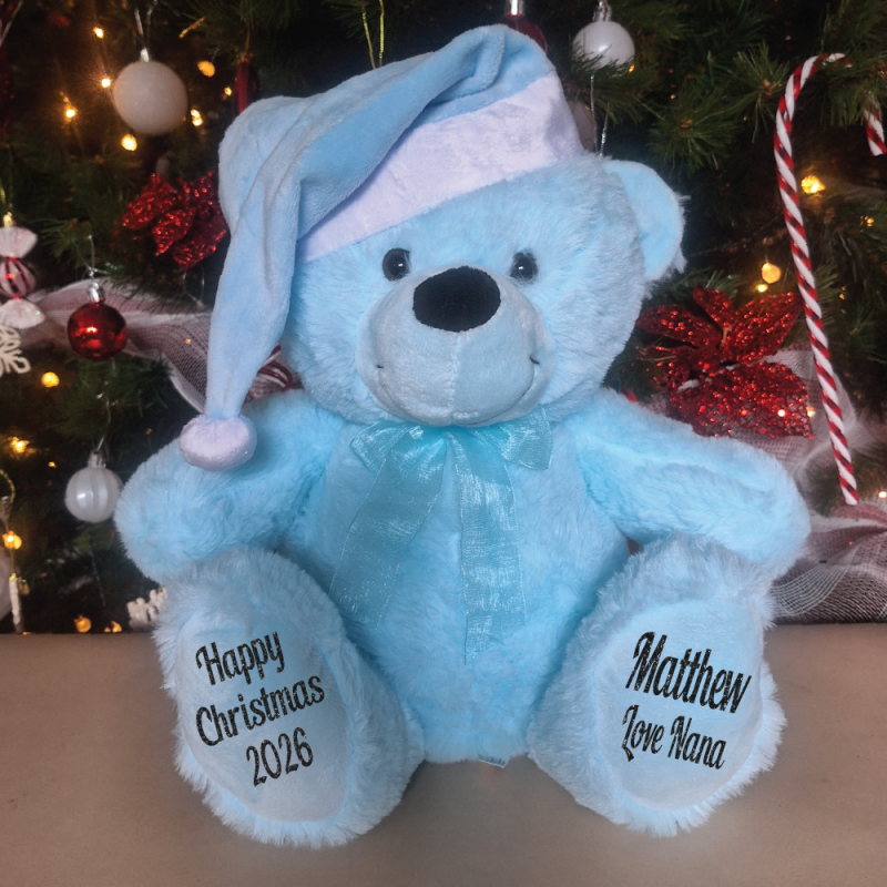 Christmas Teddy Bear Baby Blue 30cm Blue Hat