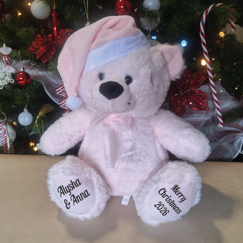 Christmas Teddy Bear Baby Pink 30cm Pink Hat