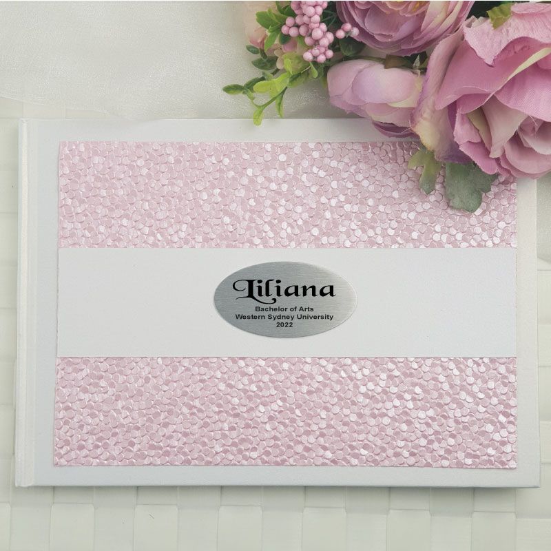 Graduation Guest Book Memory Album- Pink Pebble