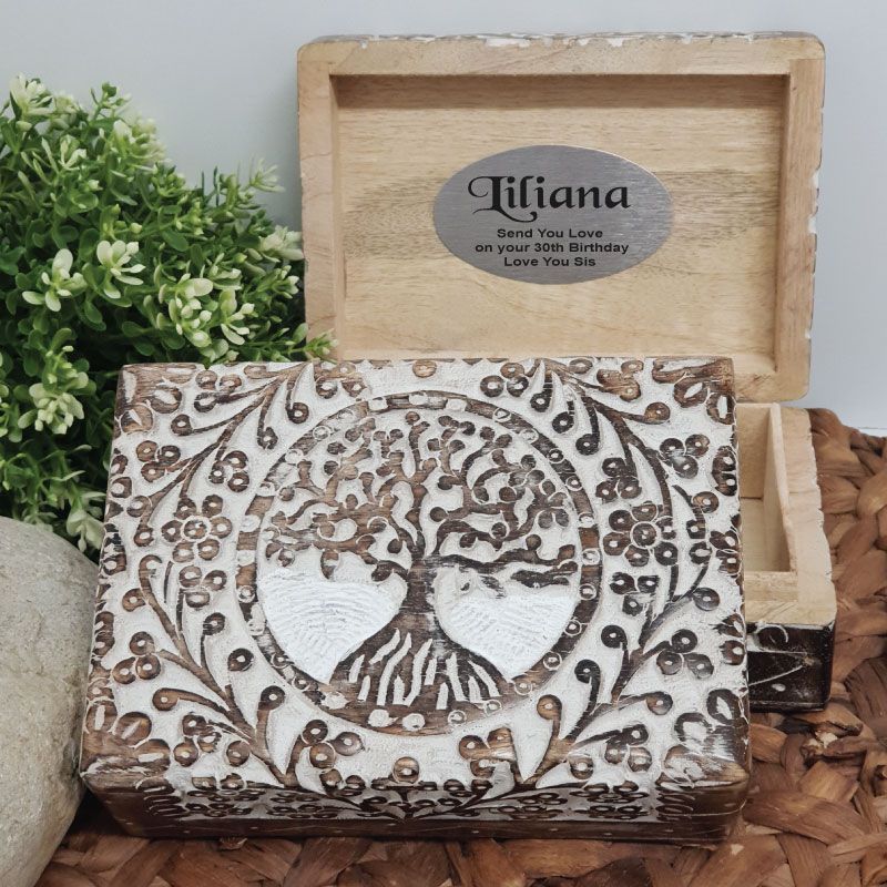 30th Birthday Tree Of Life Boho Carved Wooden Box