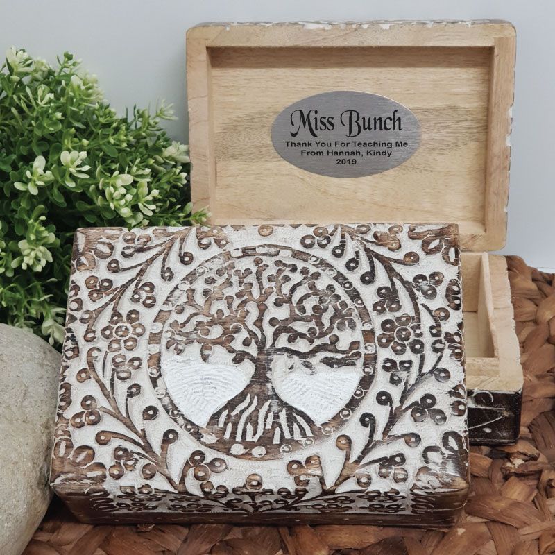 Teacher Tree Of Life Boho Carved Wooden Box