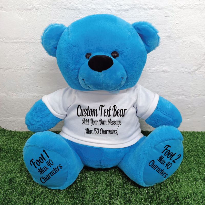 Custom Message Teddy Bear with T-Shirt Bright Blue 40cm