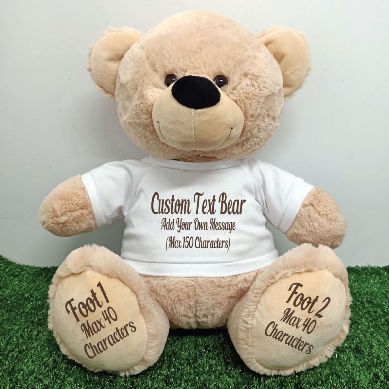 Custom Message Teddy Bear with T-Shirt Cream 40cm