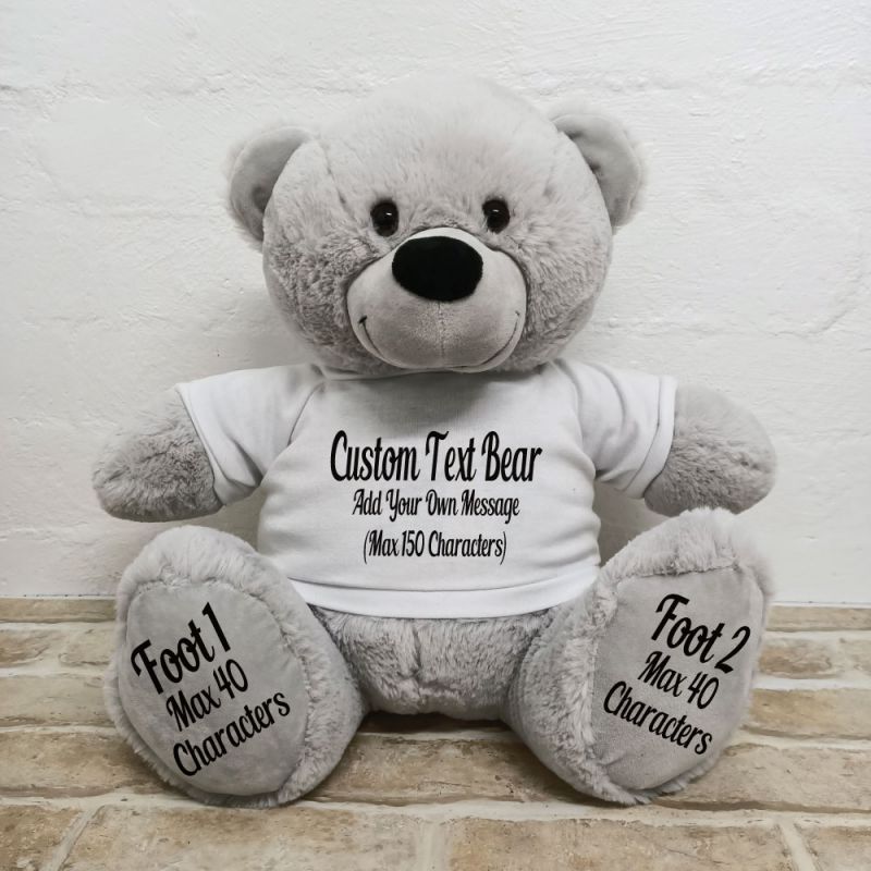 Custom Message Teddy Bear with T-Shirt Grey 40cm