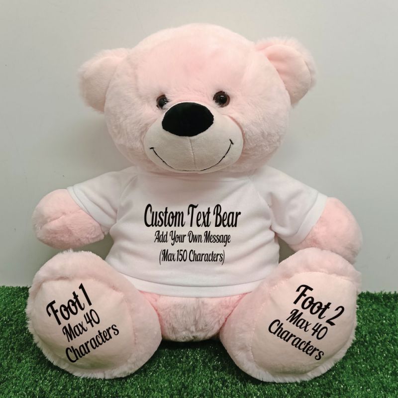 Custom Message Teddy Bear with T-Shirt Light Pink 40cm