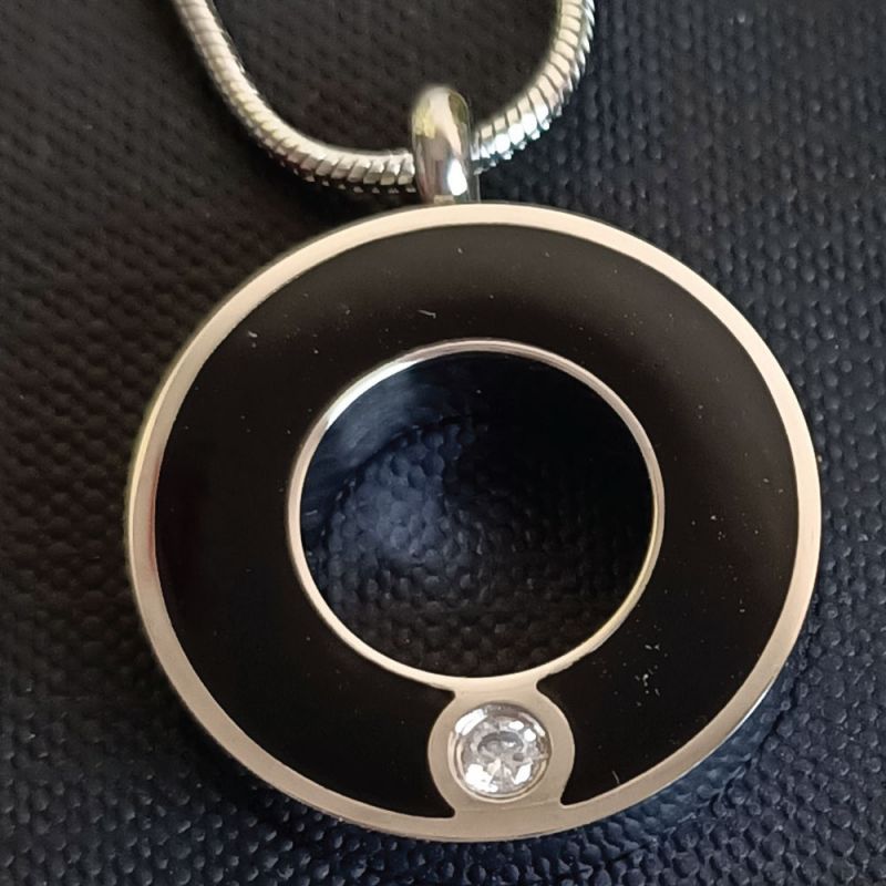Black Circle Memorial Urn Cremation Ash Necklace