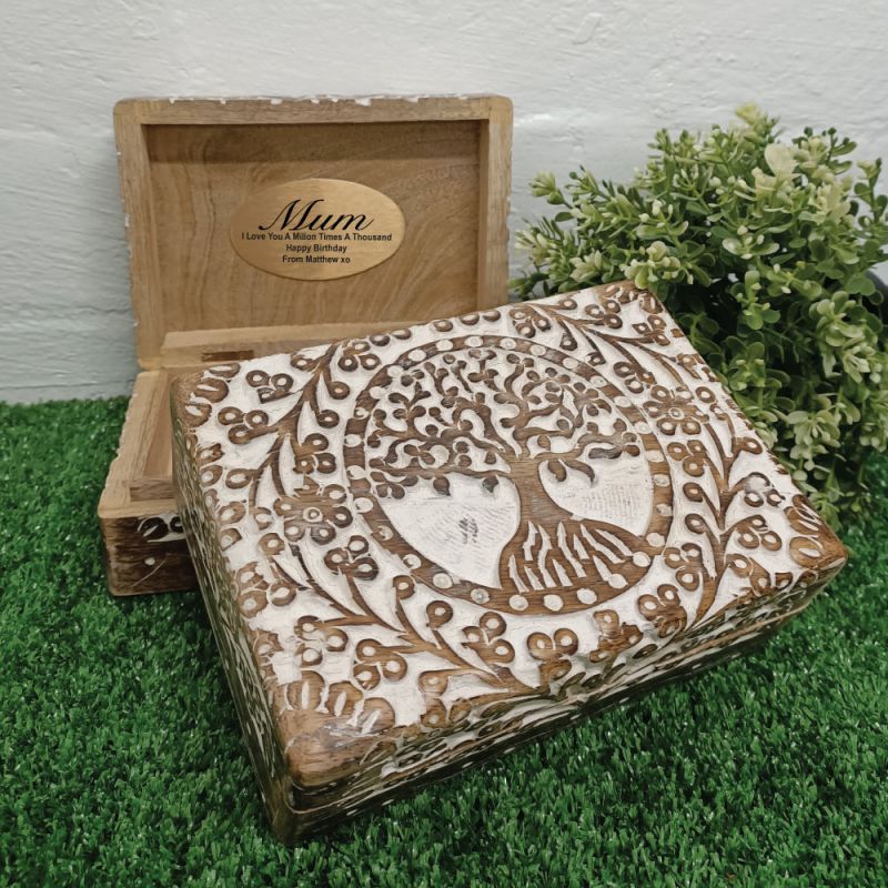 Mum Tree Of Life Boho Carved Wooden Box